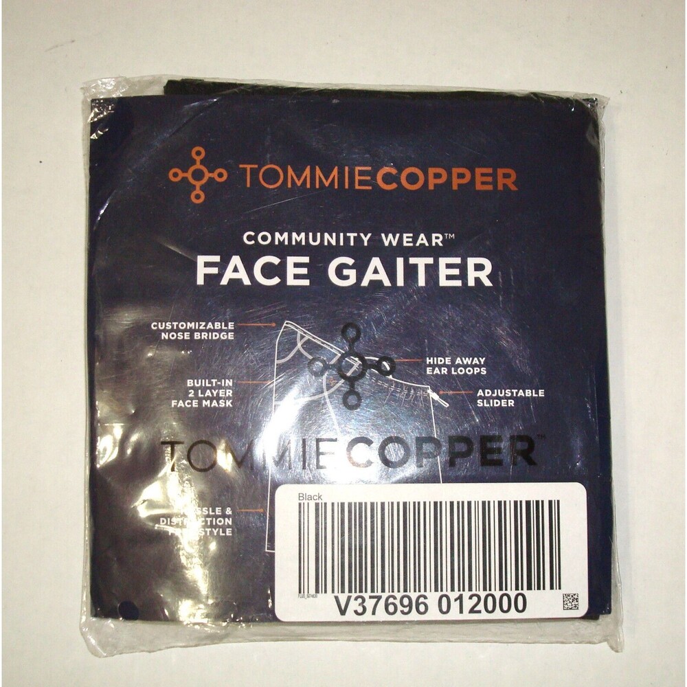 NEW NIP Tommie Copper Face Gaiter 2 pack OS Black Face Mask Neck Ear Loops